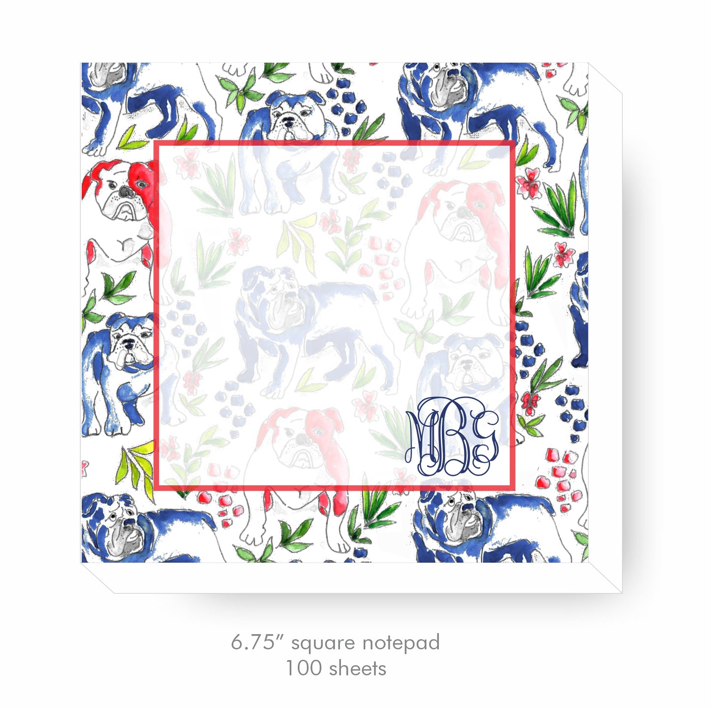 Bulldog Notecards, Navy & Red