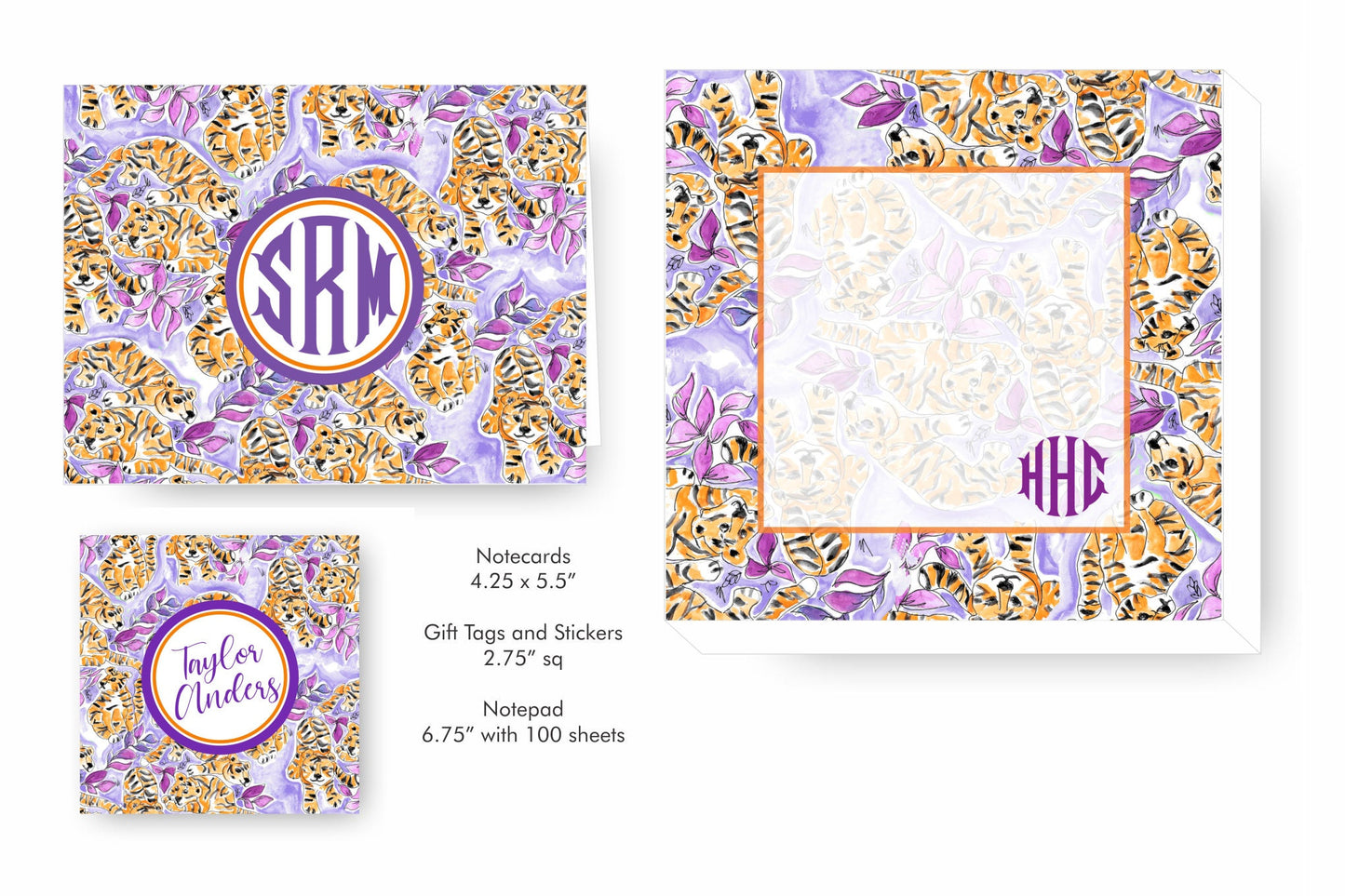Tiger Notecards, Purple & Orange