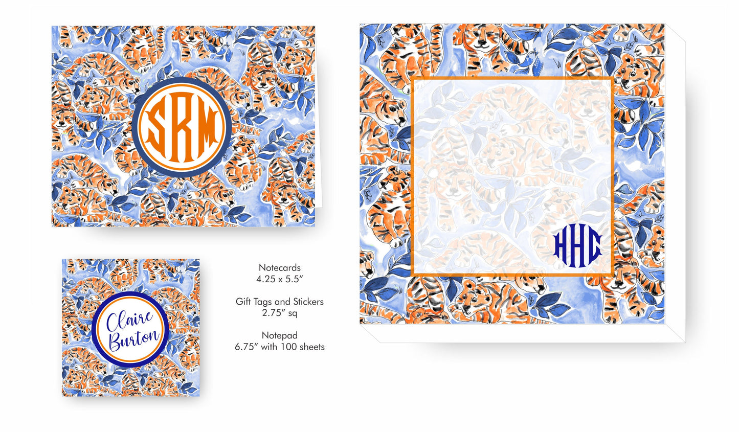 Tiger Notecards, Orange & Blue