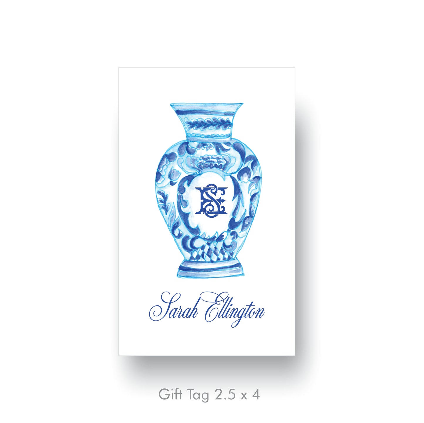Blue Chinoiserie Vase Monogram Gift Tag
