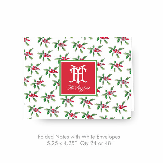 Holly Berry Monogram Notecards