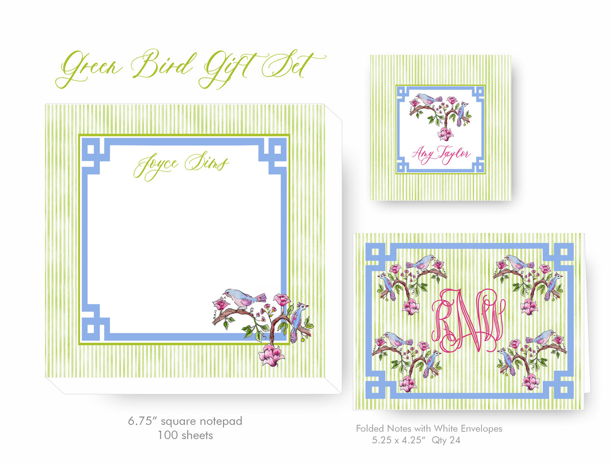 Green Bird Stationery Set