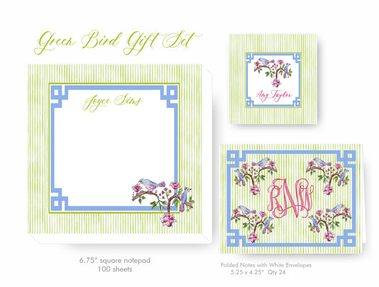 Green Bird Stationery Set
