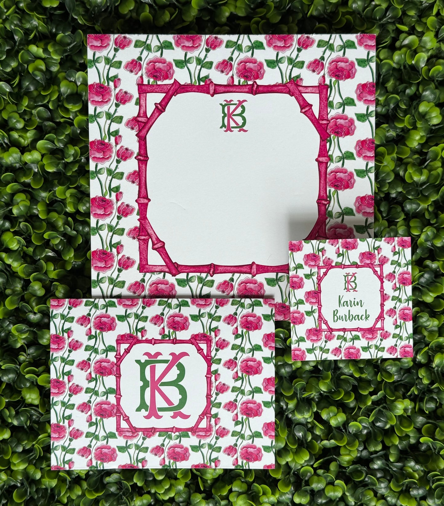 Rose Watercolor Stationery Set with Monogram