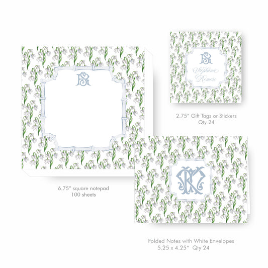 Snowdrop Monogram Stationery Set