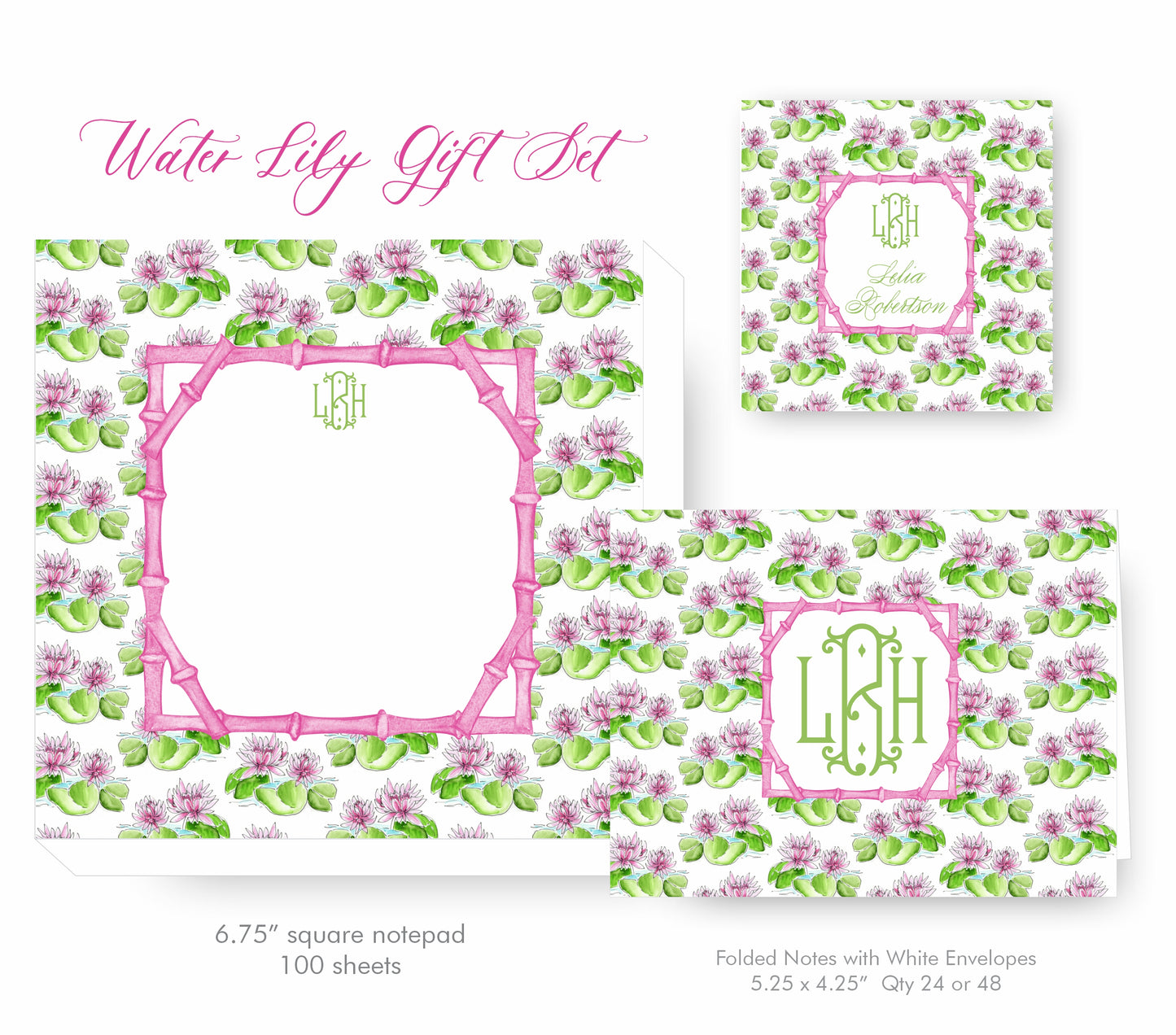 Water Lily Monogram Stationery Set