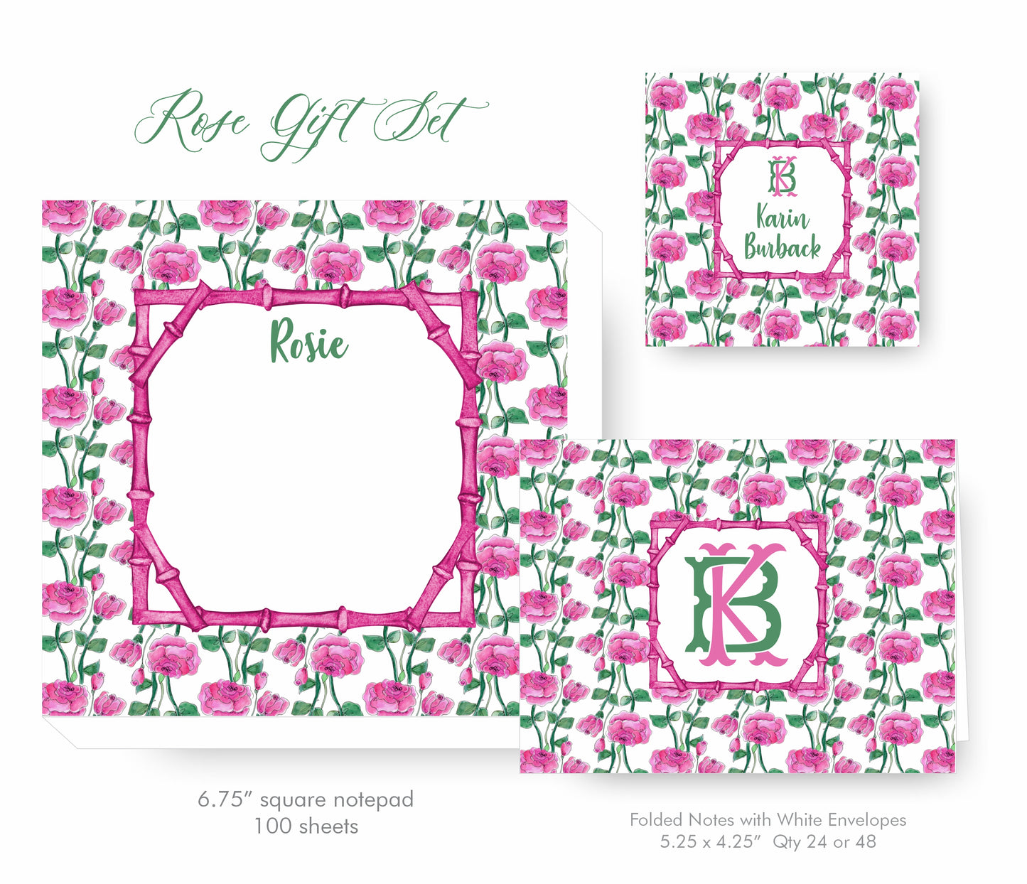Rose Monogram Stationery Set