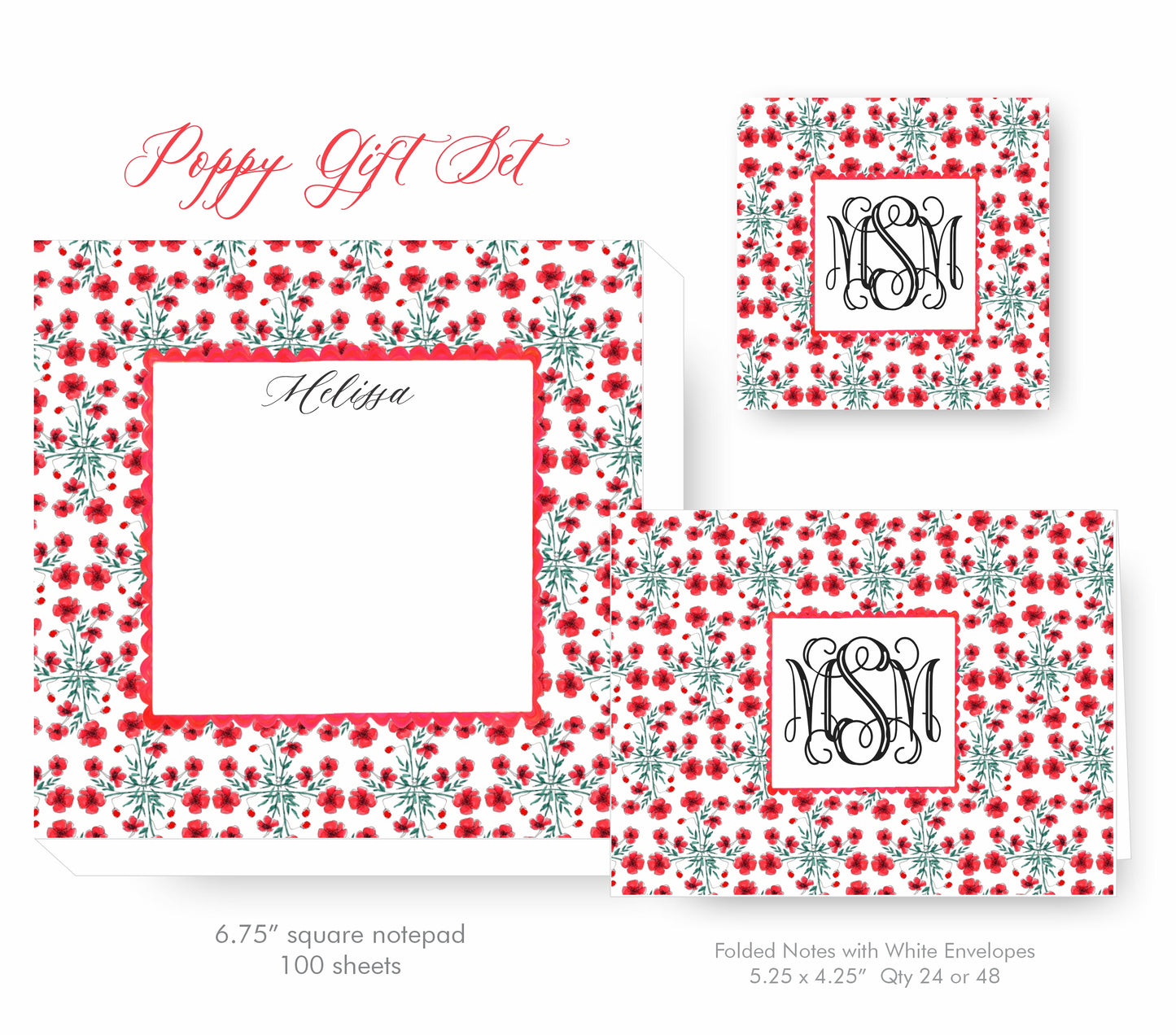 Poppy Monogram Stationery Set