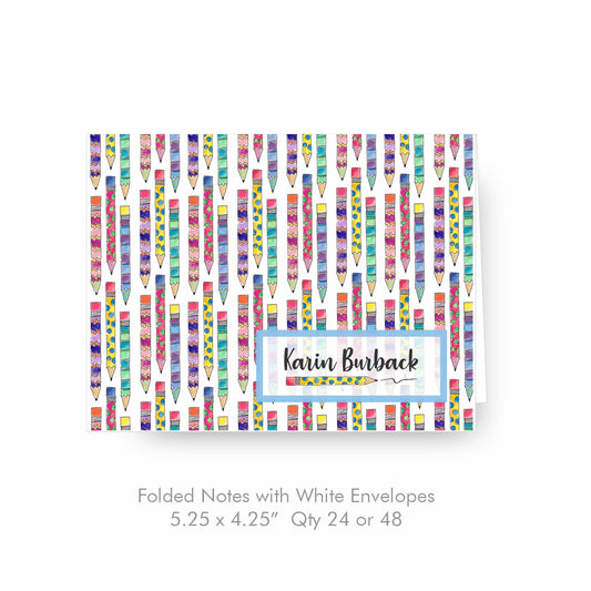 Pencil Pattern Folded Notecards