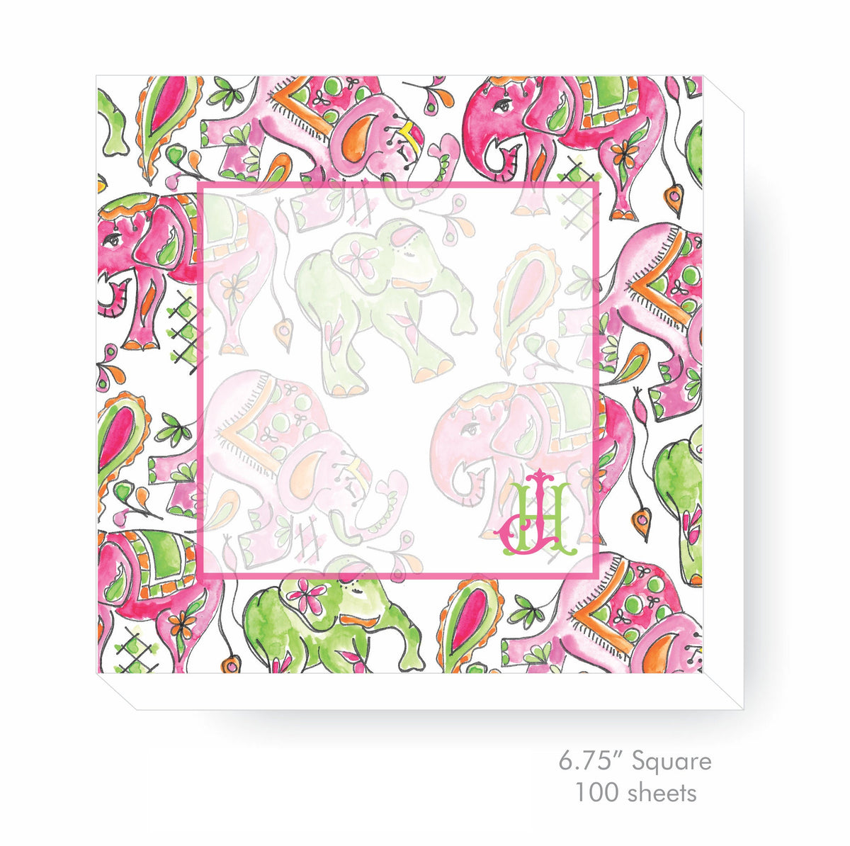 Pink Elephant Notes Elephant Notecards, Pink & Green – RhondaNealShoppe