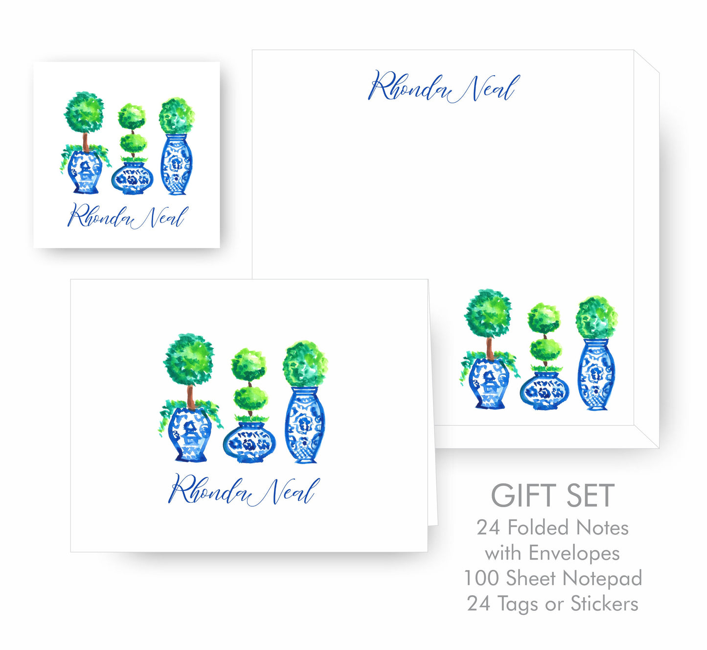 Blue Chinoiserie Topiary Trio Notepad