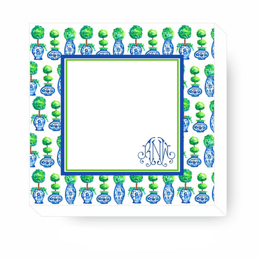 Blue Chinoiserie Topiary Notepad