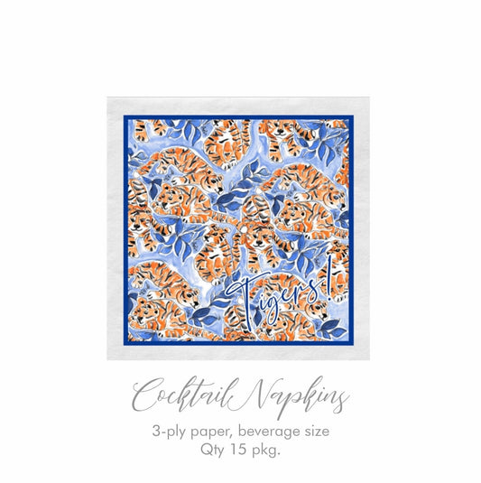 Tiger Cocktail Napkins, Blue & Orange