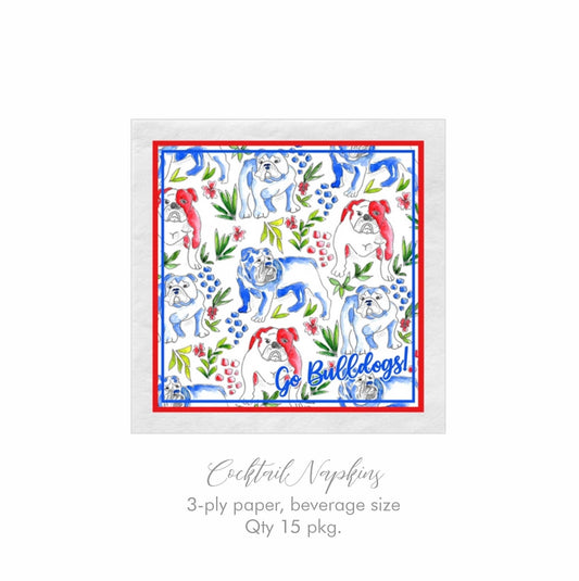 Bulldog Cocktail Napkins, Blue & Red