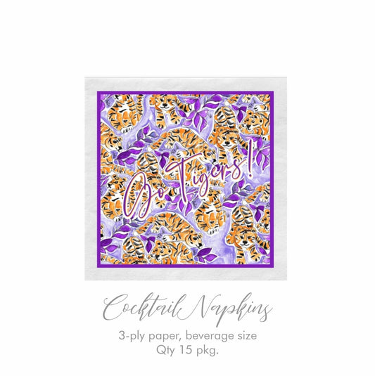 Tiger Cocktail Napkins, Purple & Orange